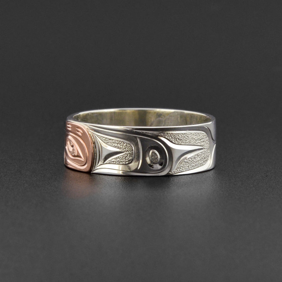 Wolf - Silver Ring with 14k Rose Gold