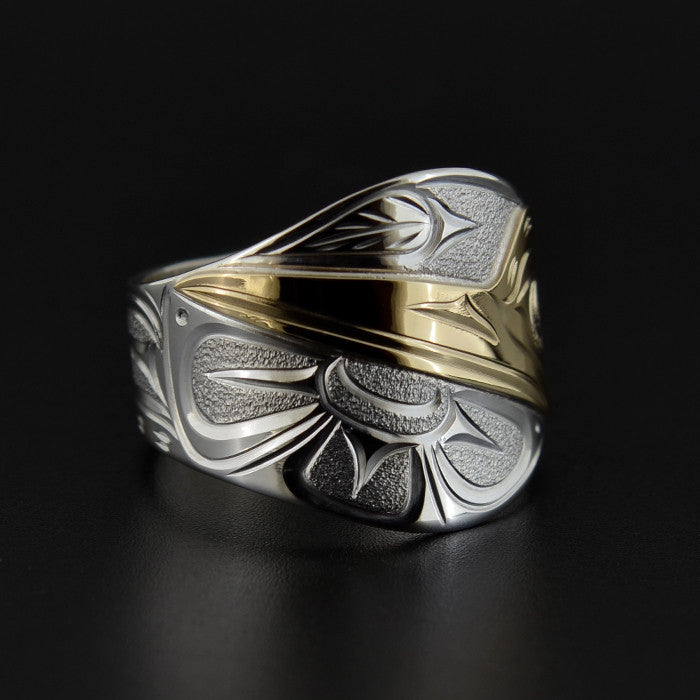Hummingbird - Silver Ring with 14k Gold