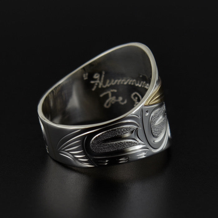 Hummingbird - Silver Ring with 14k Gold