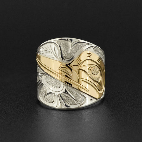 Hummingbird - Silver Ring with 14k Gold
