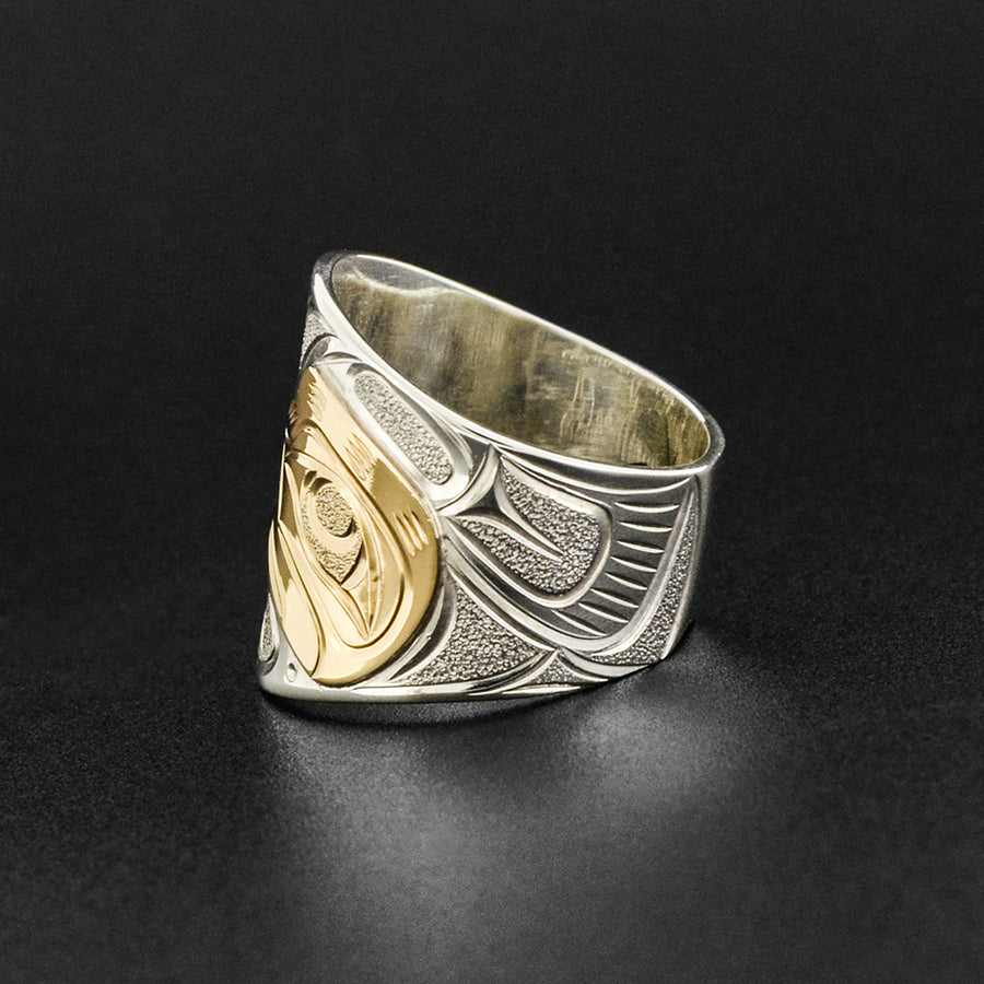 Hummingbird - Silver Ring with 14k Gold
