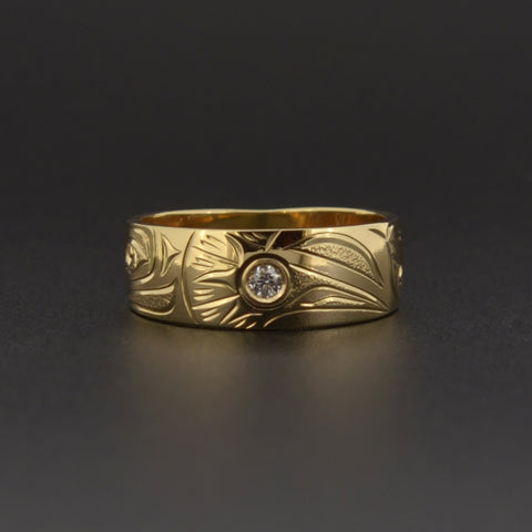 Raven and the Light - 14k Gold Ring with Diamond