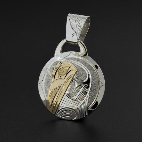Raven - Silver Pendant with 14k