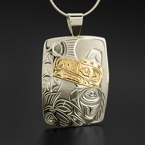 Bear - Silver Pendant with 14k Gold Overlay