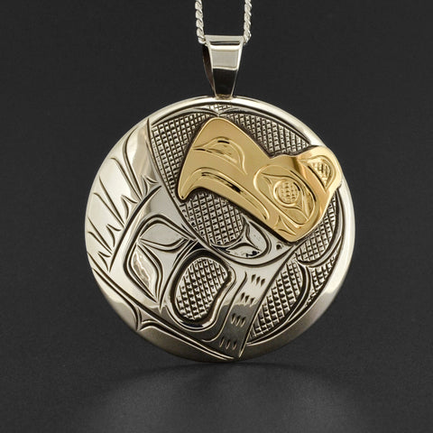 Eagle - Silver Pendant with 14k Gold