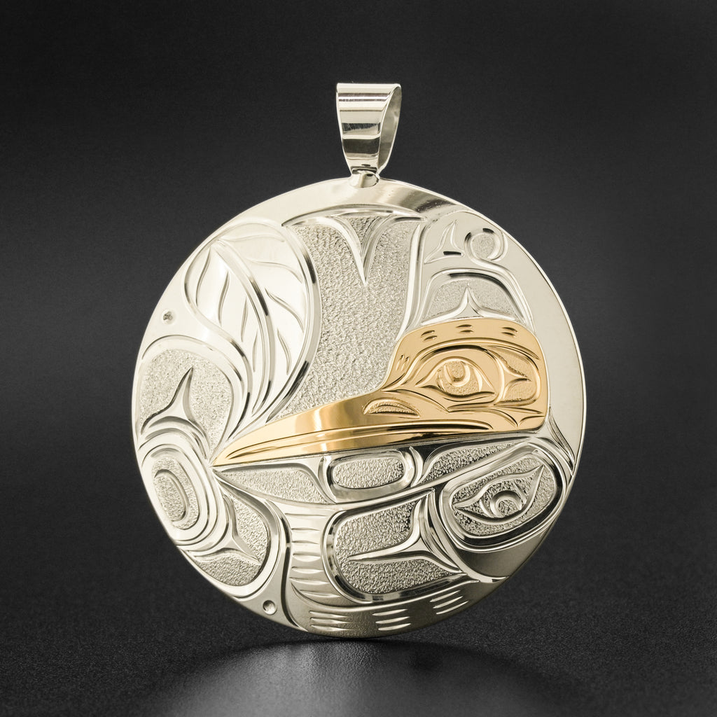 Hummingbird - Silver Pendant with 14k Gold