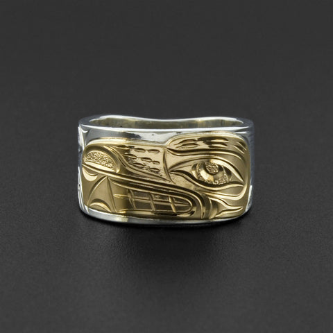 Bear - Silver Ring with 14k Gold