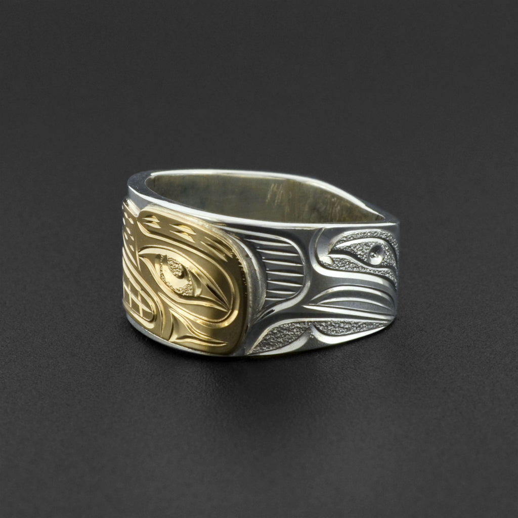 Bear - Silver Ring with 14k Gold