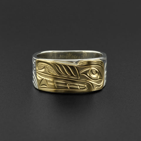 Wolf - Silver Ring with 14k Gold