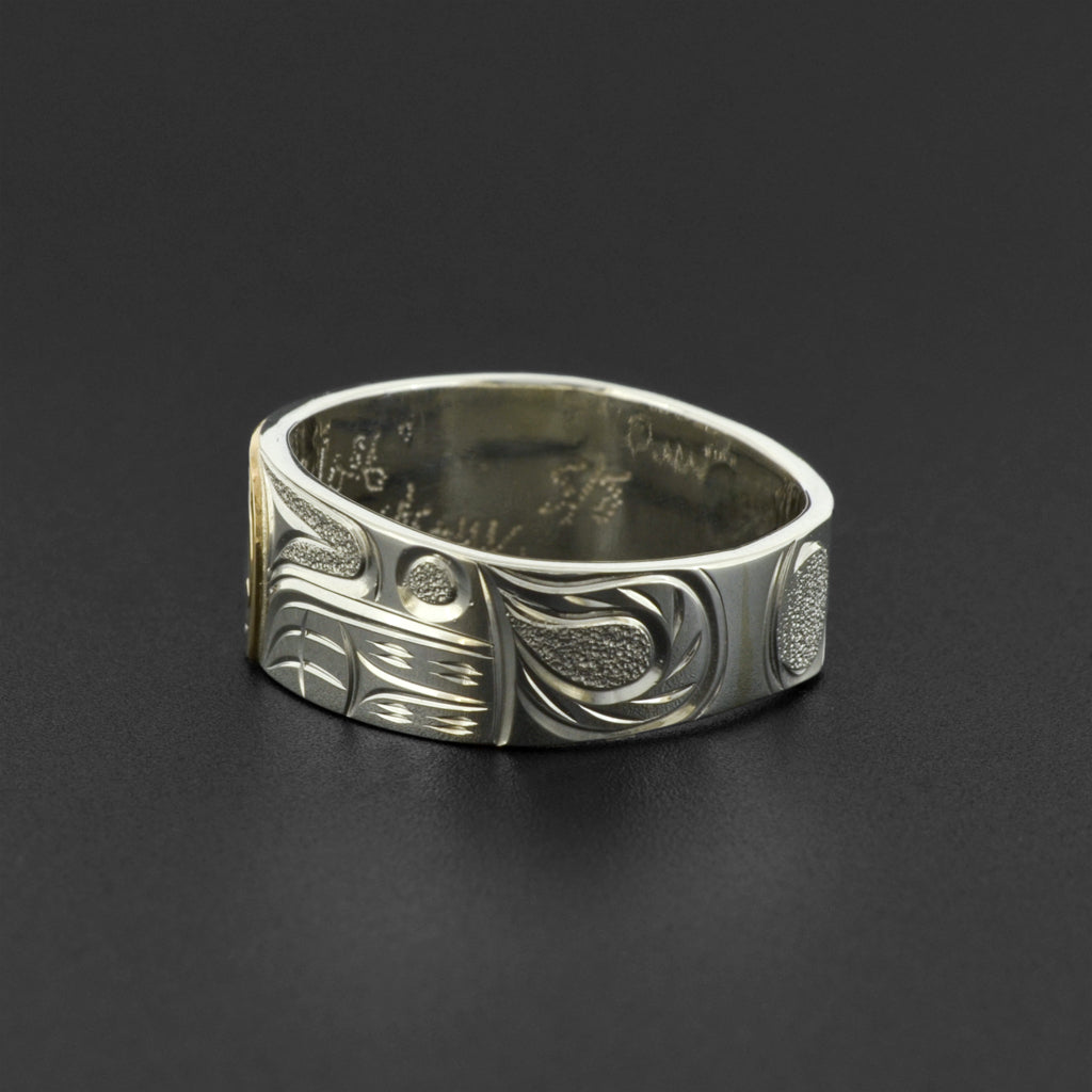 Wolf - Silver Ring with 14k Gold