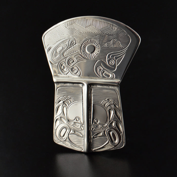 Sea Otter and Crab Shield - Silver Pendant