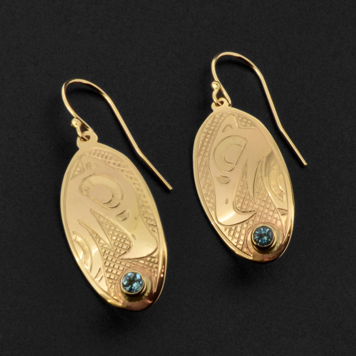 Eagle - 14k Gold Earrings with Topaz