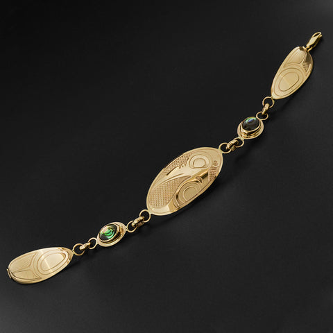 Hummingbird - 14k Gold Link Bracelet with Abalone
