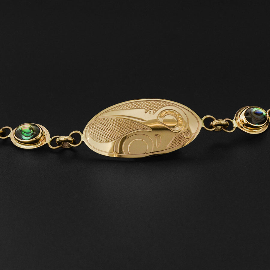 Hummingbird - 14k Gold Link Bracelet with Abalone