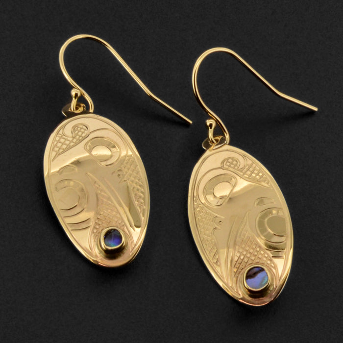 Hummingbird - 14k Gold Earrings with Abalone