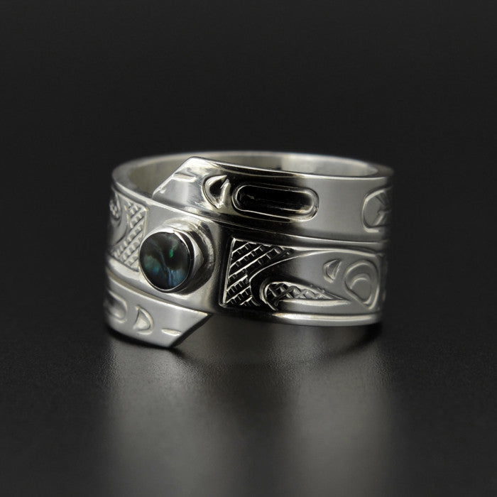 Eagle - Silver Wrap Ring with Abalone