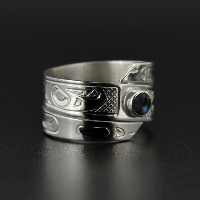 Eagle - Silver Wrap Ring with Abalone