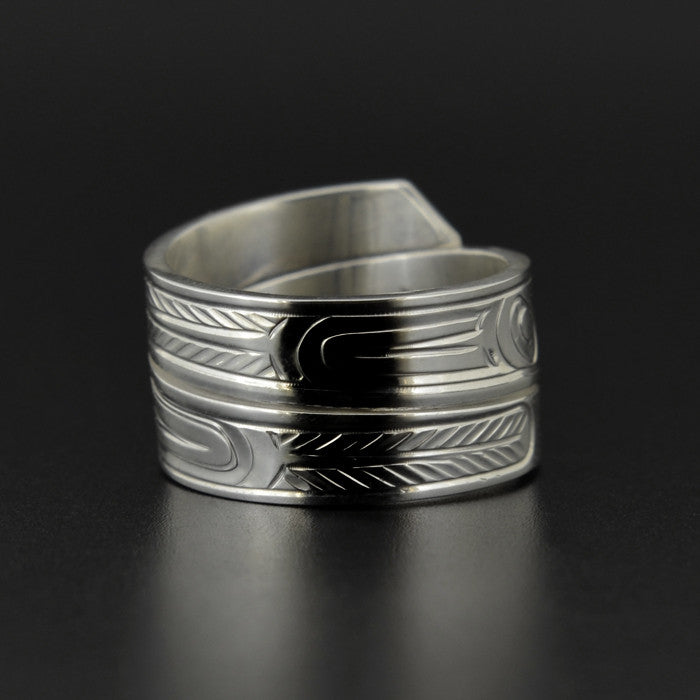 Eagle - Silver Wrap Ring with Abalone