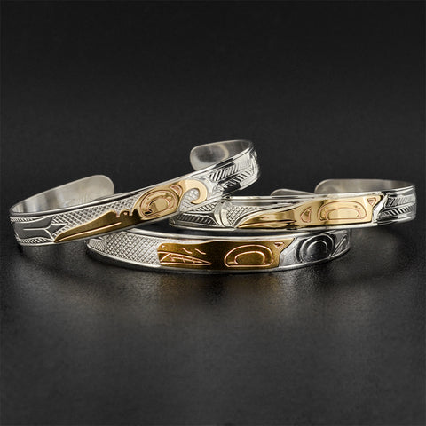 Various Designs - 3/8" Wide Silver Bracelet with 14k Gold