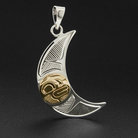 Crescent Moon - Silver Pendant with 14k Gold