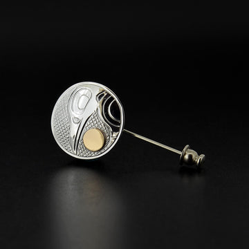 Raven and the Light - Silver Lapel Pin with 14k Gold