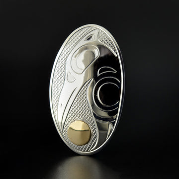 Raven and the Light - Silver Pin-Pendant with 14k Gold