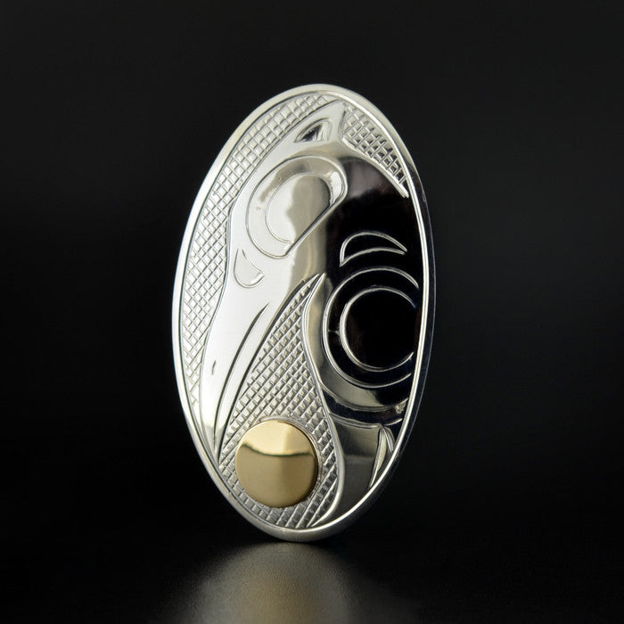 Raven and the Light - Silver Pin-Pendant with 14k Gold