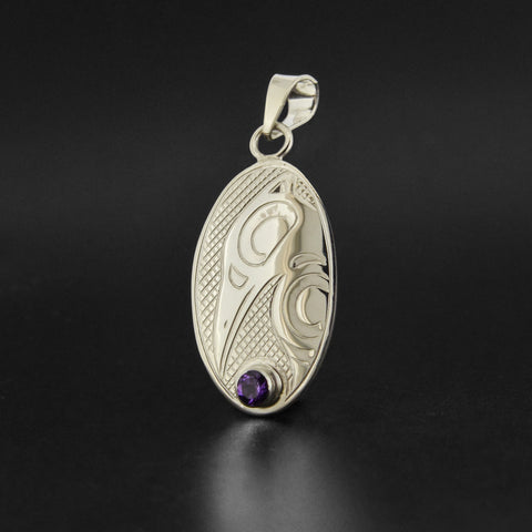 Raven - Silver Pendant with Amethyst