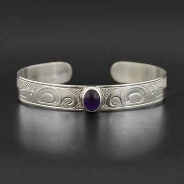 Hummingbirds - Silver Bracelet with Amethyst