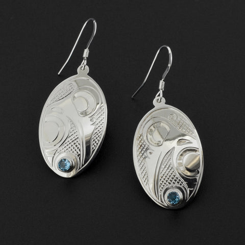 Hummingbird - Silver Earrings with Blue Topaz