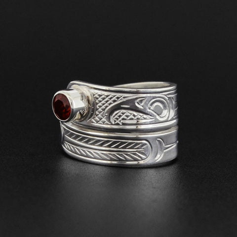 Eagle - Silver Wrap Ring with Garnet