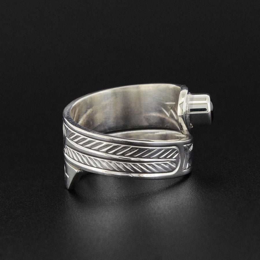 Eagle - Silver Wrap Ring with Garnet