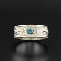 Killerwhale and Eagle - Silver Ring with Topaz