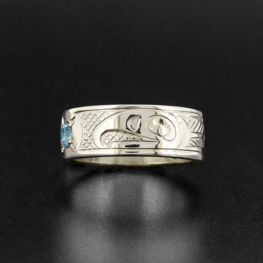 Killerwhale and Eagle - Silver Ring with Topaz