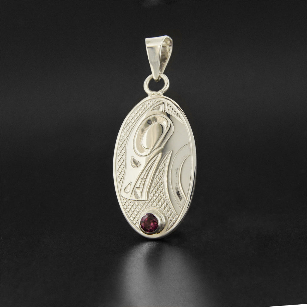 Bear - Silver Pendant with Garnet