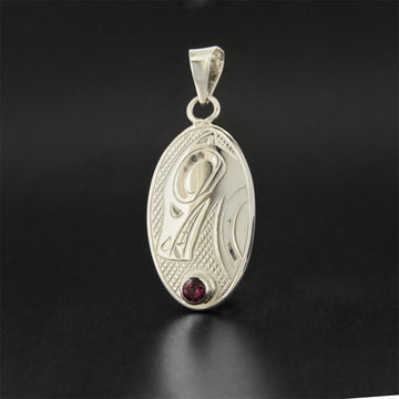 Bear - Silver Pendant with Garnet