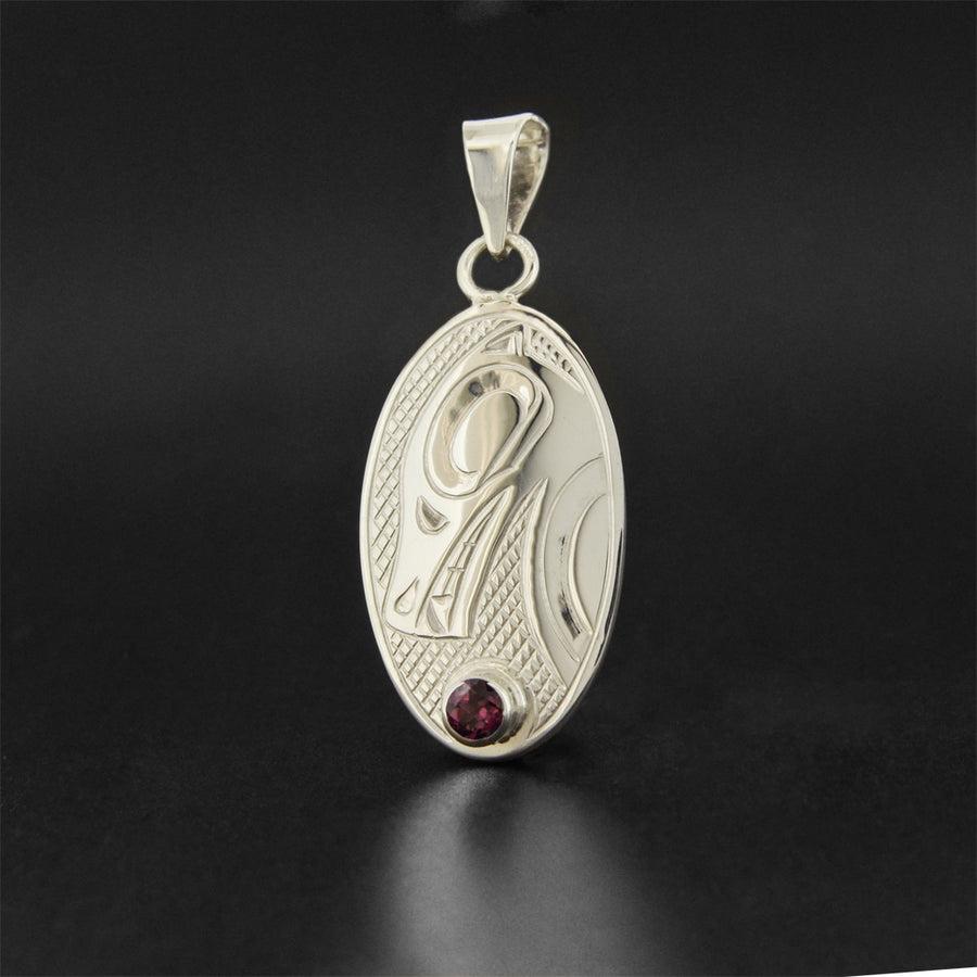 Bear - Silver Pendant with Garnet
