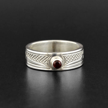 Hummingbird - Silver Ring with Garnet