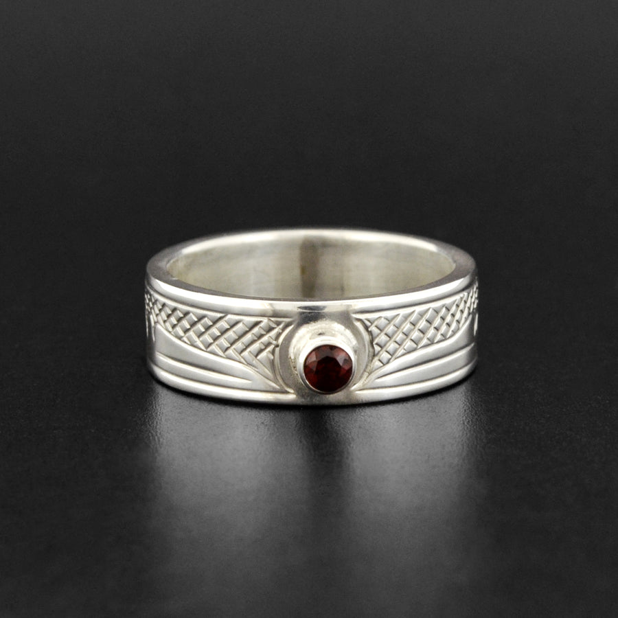 Hummingbird - Silver Ring with Garnet