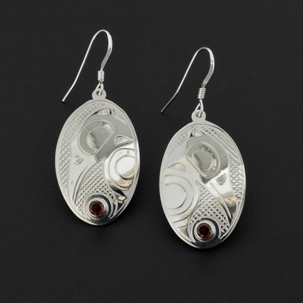 Raven - Silver Earrings with Garnet