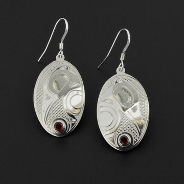 Raven - Silver Earrings with Garnet