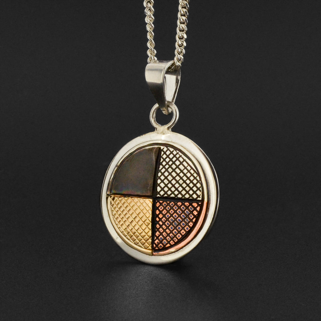 Medicine Wheel - Silver Pendant with Copper and Gold