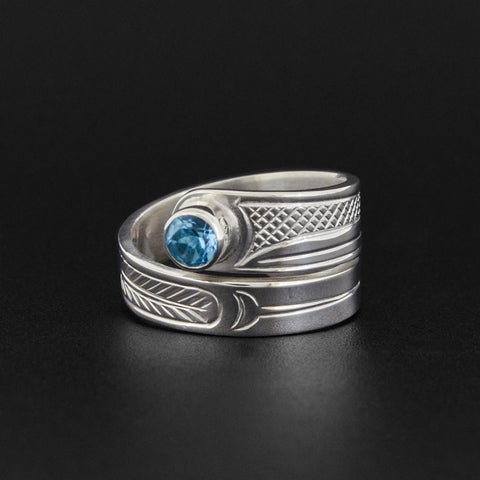 Hummingbird - Silver Wrap Ring with Topaz