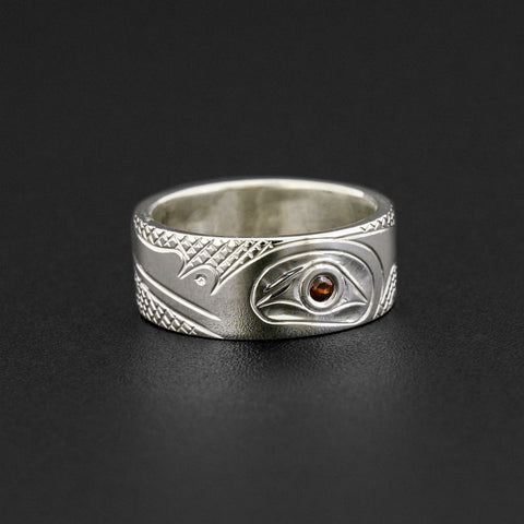Hummingbird - Silver Ring with Garnet
