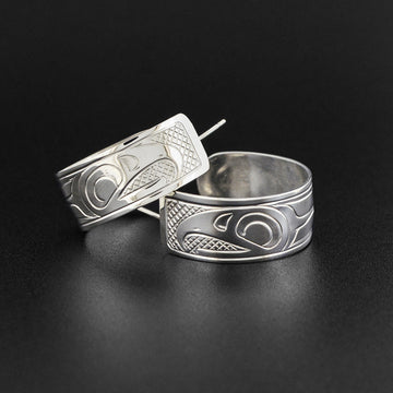 Various Designs - Large Silver Hoop Stud Earrings