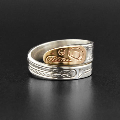 Eagle - Silver Ring with 14k Gold