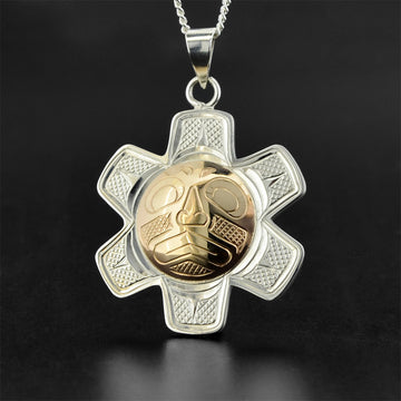Sun - Silver Pendant with 14k