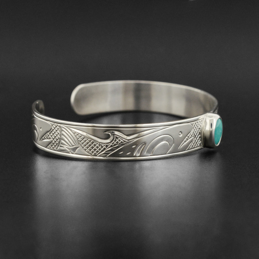 Salmon - Silver Bracelet with Turquoise