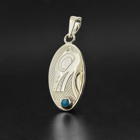 Wolf - Silver Pendant with Turquoise