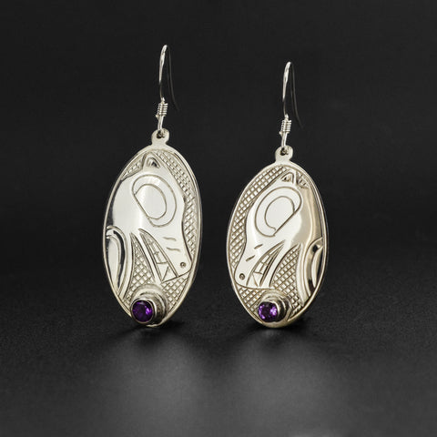 Wolf - Silver Earrings with Amethyst